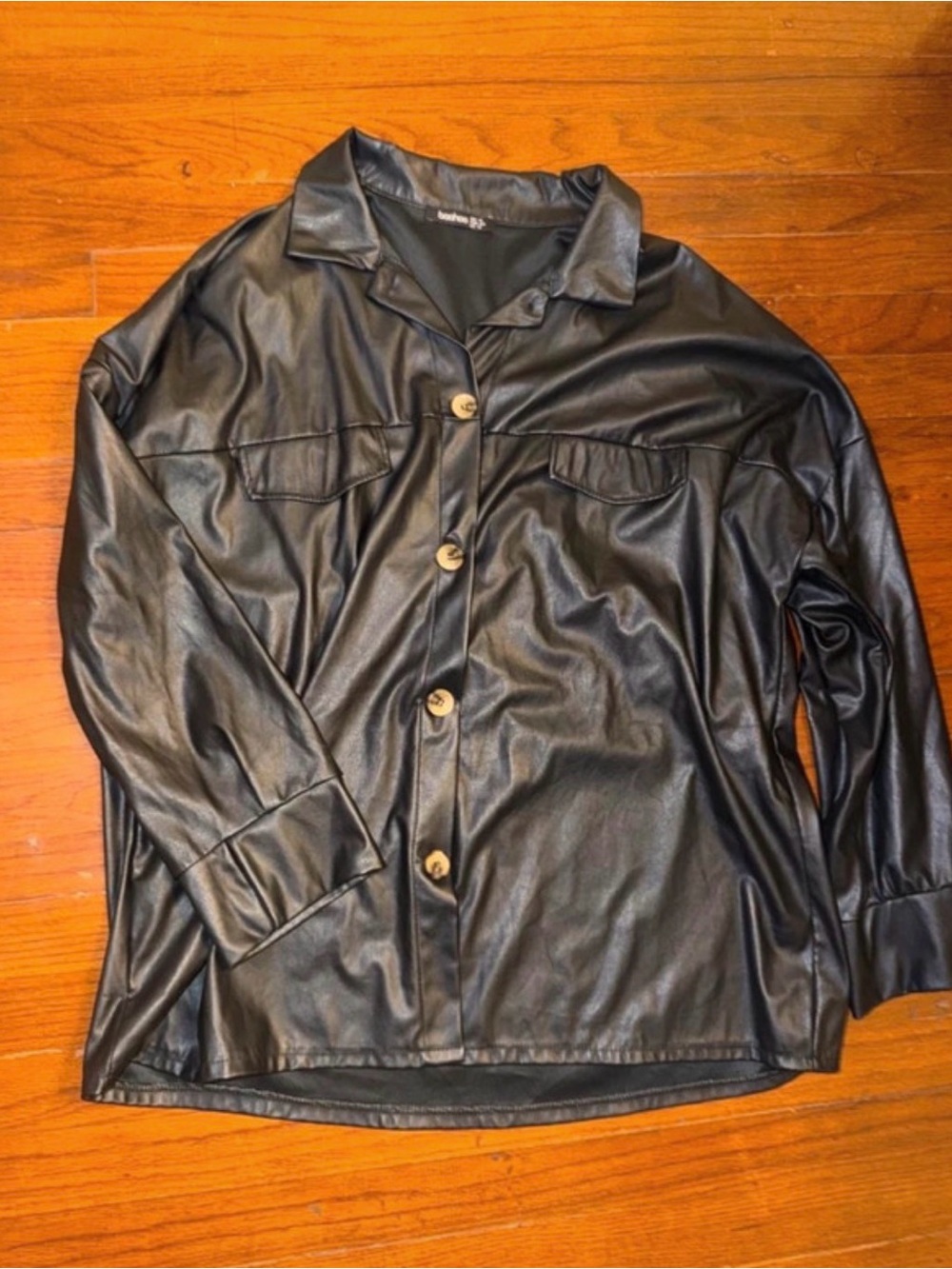 Women’s Black Faux Leather Button-Up Jacket